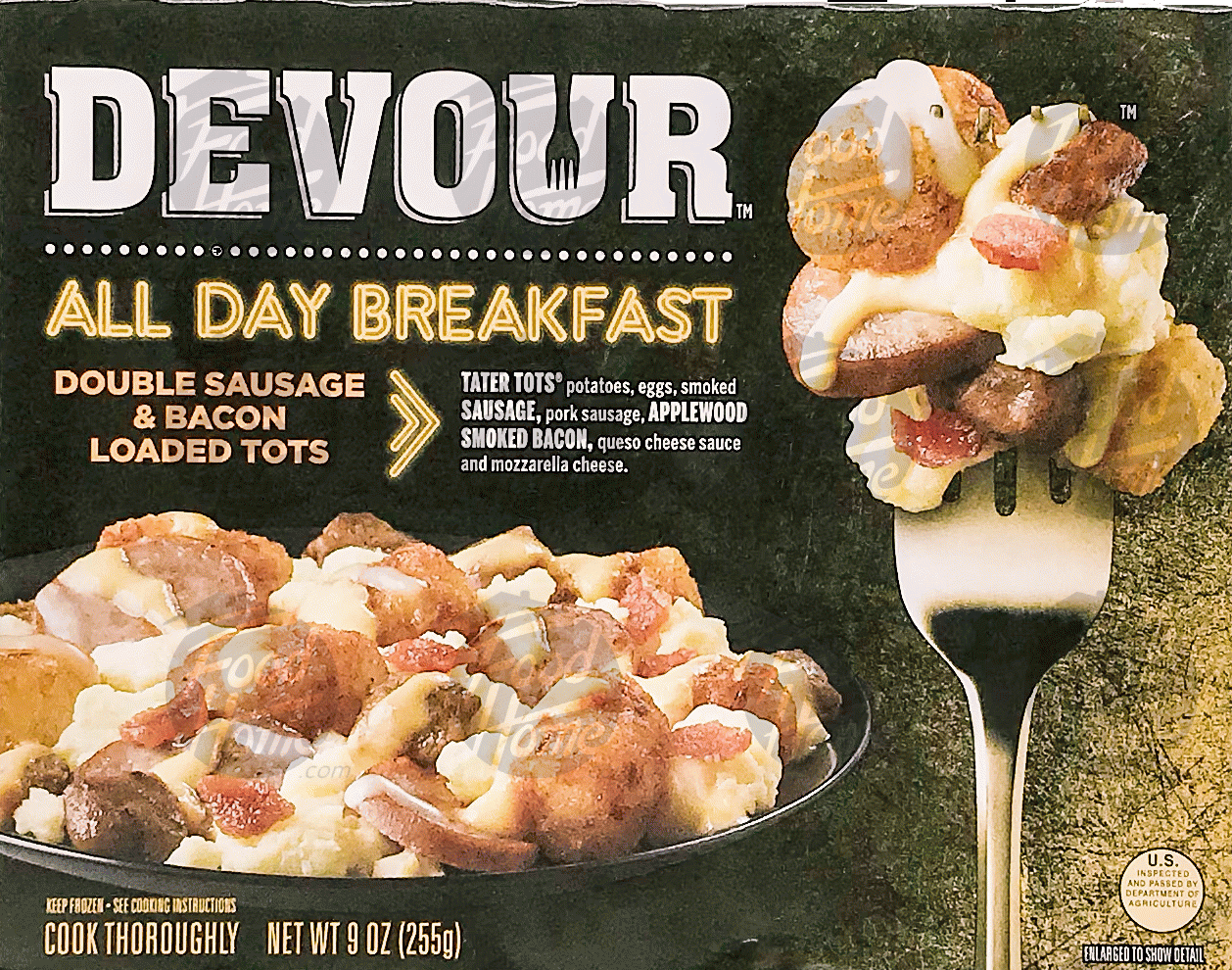 Devour All Day Breakfast double sausage & bacon loaded tots, frozen entree Full-Size Picture